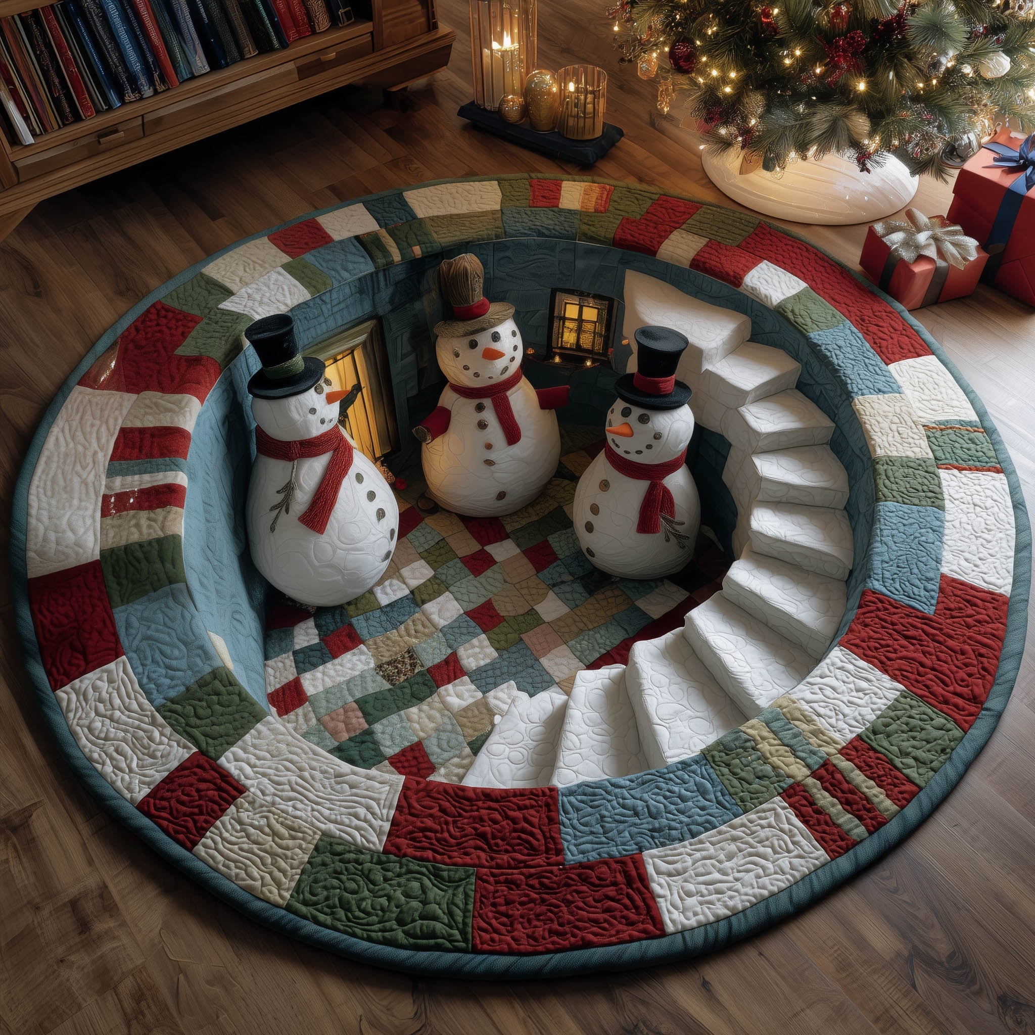 Snowman Home Quilted Round Mat Durable Quilted Round Mat for Everyday Use