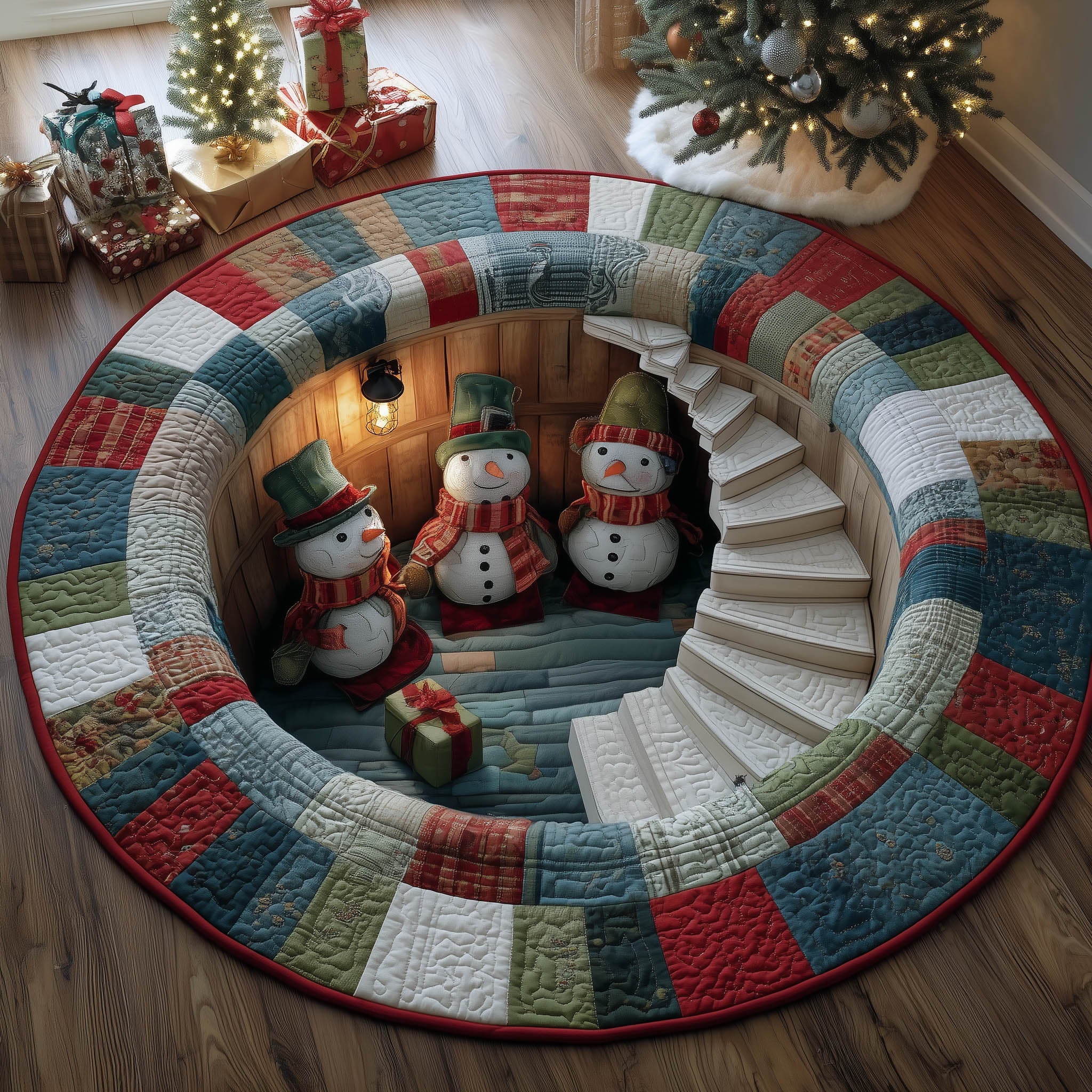 Snowman Home Quilted Round Mat Soft and Stylish Quilted Round Mat for Home Decor