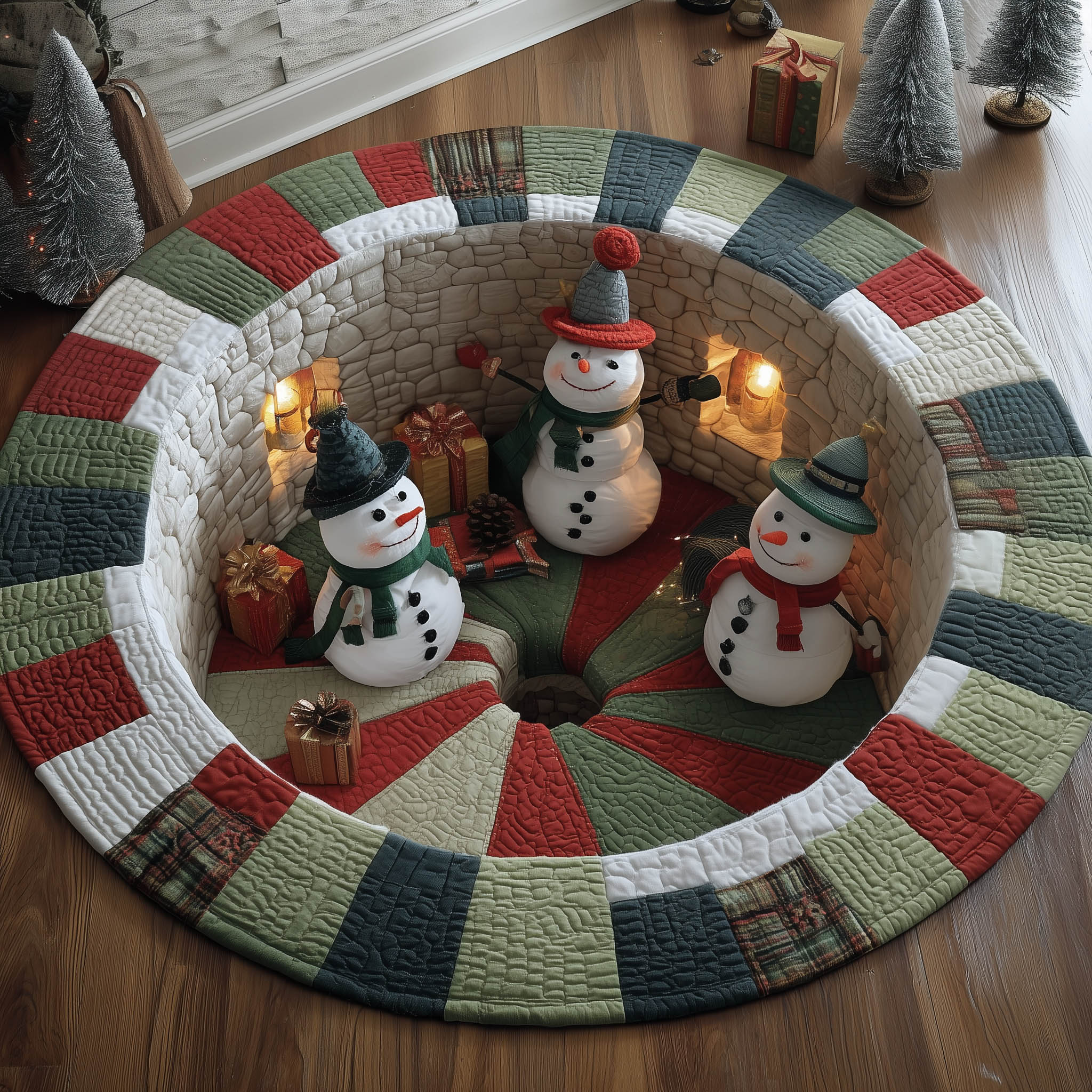 Snowman Home Quilted Round Mat Vibrant Quilted Round Mat to Brighten Your Room