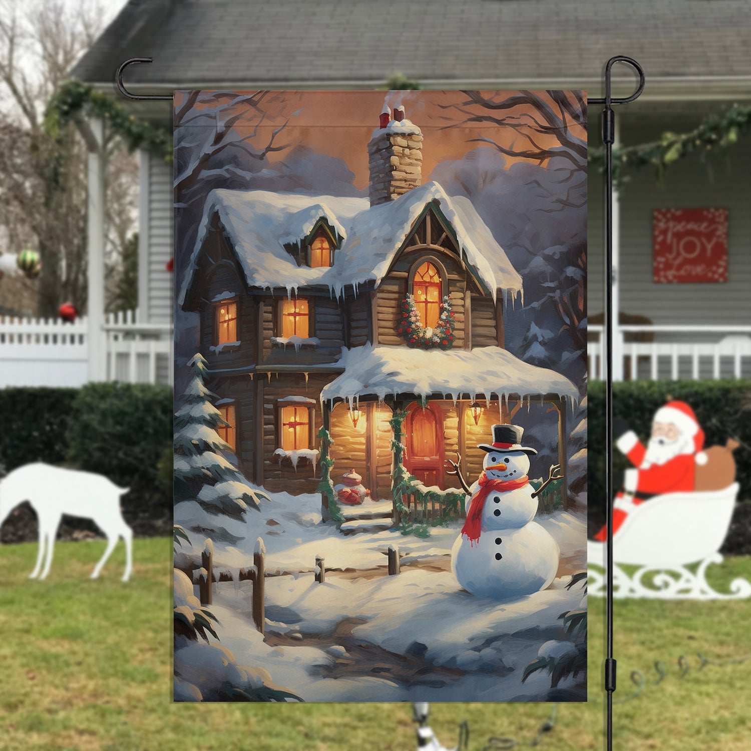 Snowman In Front Of House Christmas Flag Xmas Decor Outdoor Decor Gift For Snowman Lovers