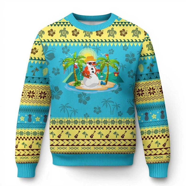 Snowman In Hawaii Ugly Christmas Jumper Tropical Winter Sweater Presents For Him