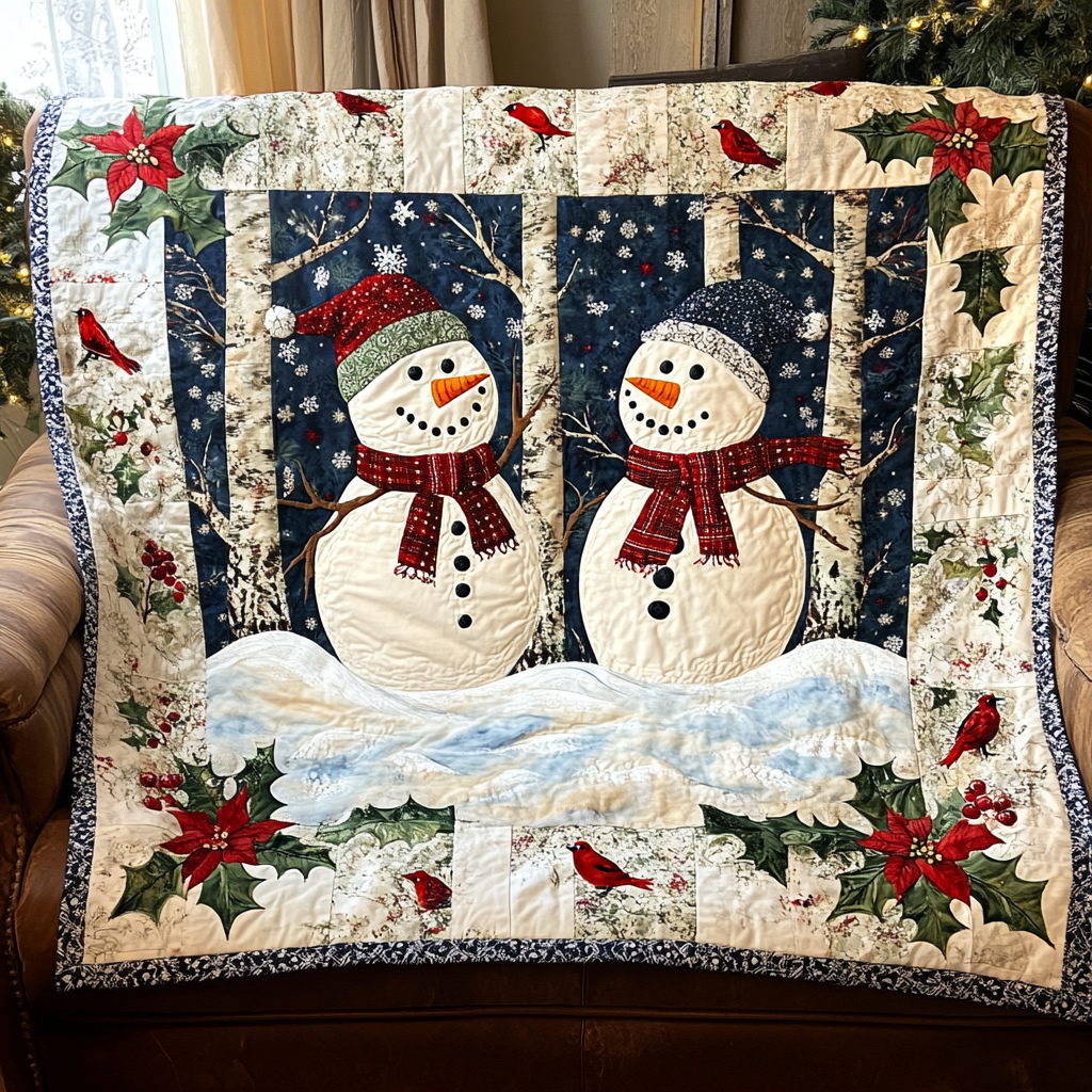 Snowman in Snowfall Quilted Blanket Christmas Gifts For Grandparents