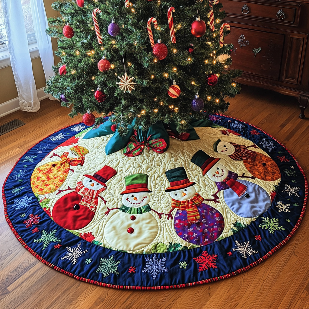 Snowman Joy Christmas Quilted Tree Skirt Thoughtful Christmas Tree Skirt Gift Idea
