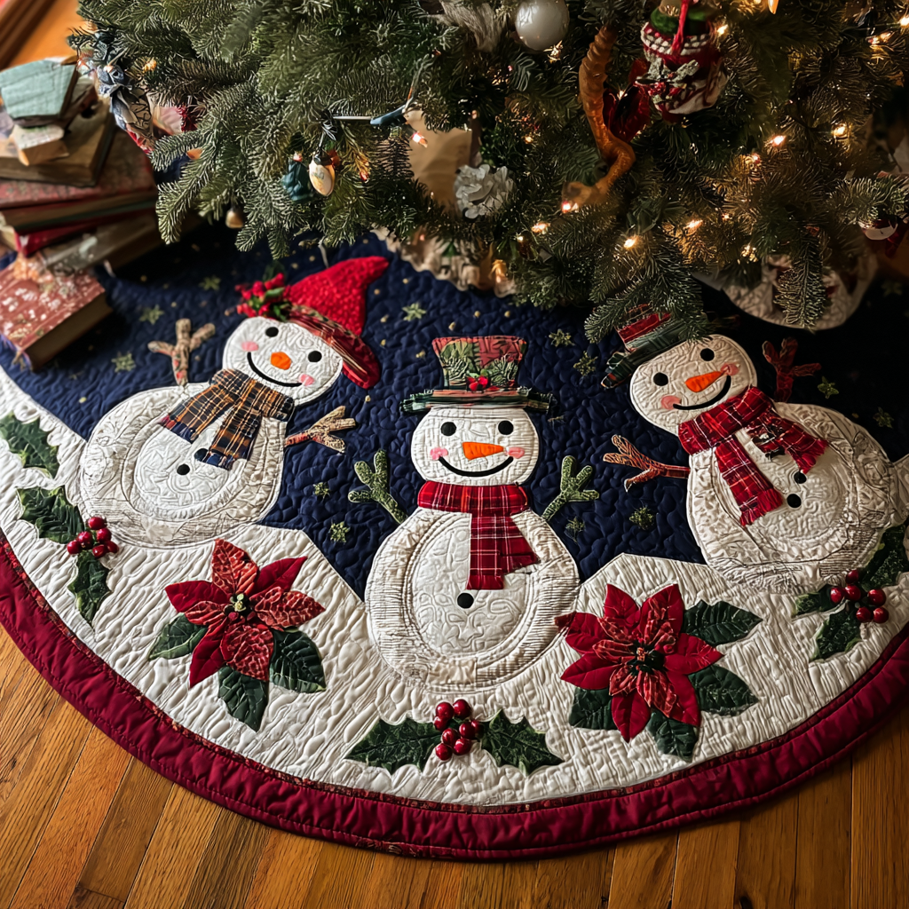 Snowman Joy Christmas Quilted Tree Skirt Xmas Decorations Inside House Secret Santa Gift Ideas