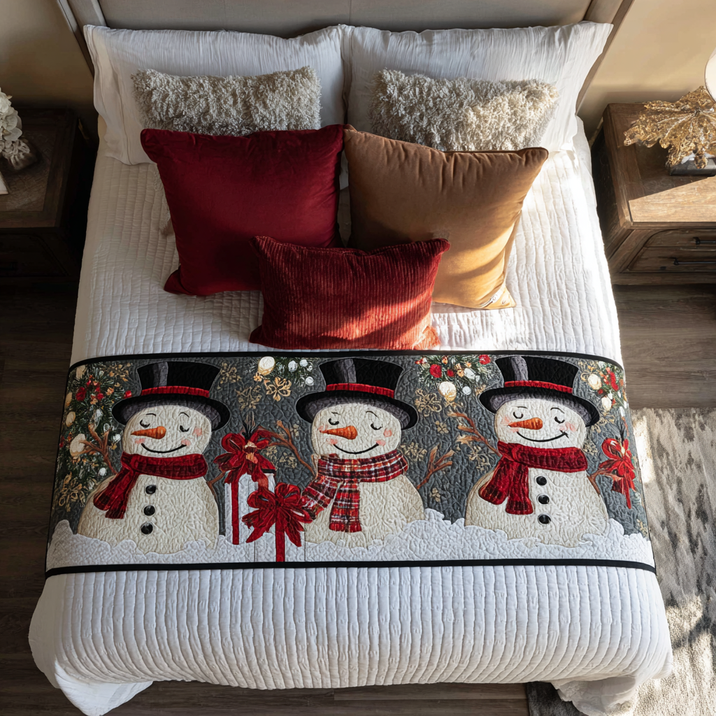 Snowman Joy Quilted Bed Runner Christmas Holiday Decor Christmas Ideas 2025