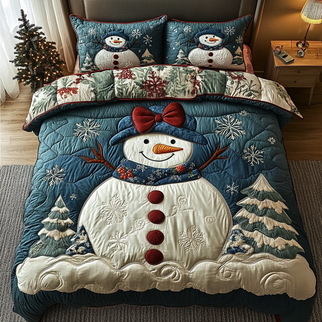 Snowman Joy Quilted Bedding Set Holiday Duvet Cover Set The Snowman Christmas Gifts