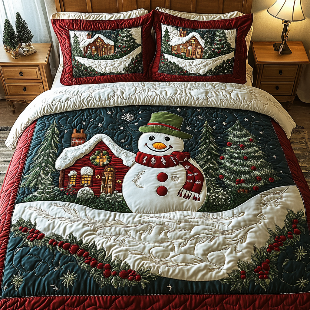Snowman Joy Quilted Bedding Set Holiday Duvet Sets Best Family Christmas Gifts