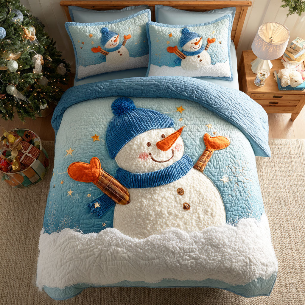 Snowman Joy Quilted Bedding Set Holiday Season Duvet Cover Set Christmas Ideas 2025