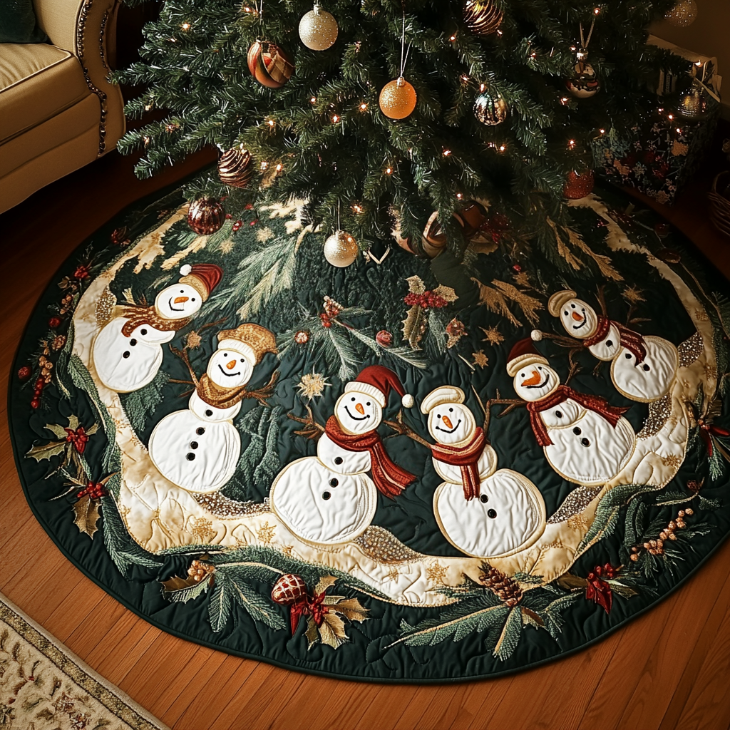 Snowman Joy Quilted Christmas Tree Skirt Christmas Tree Skirt Gift That Brings Joy