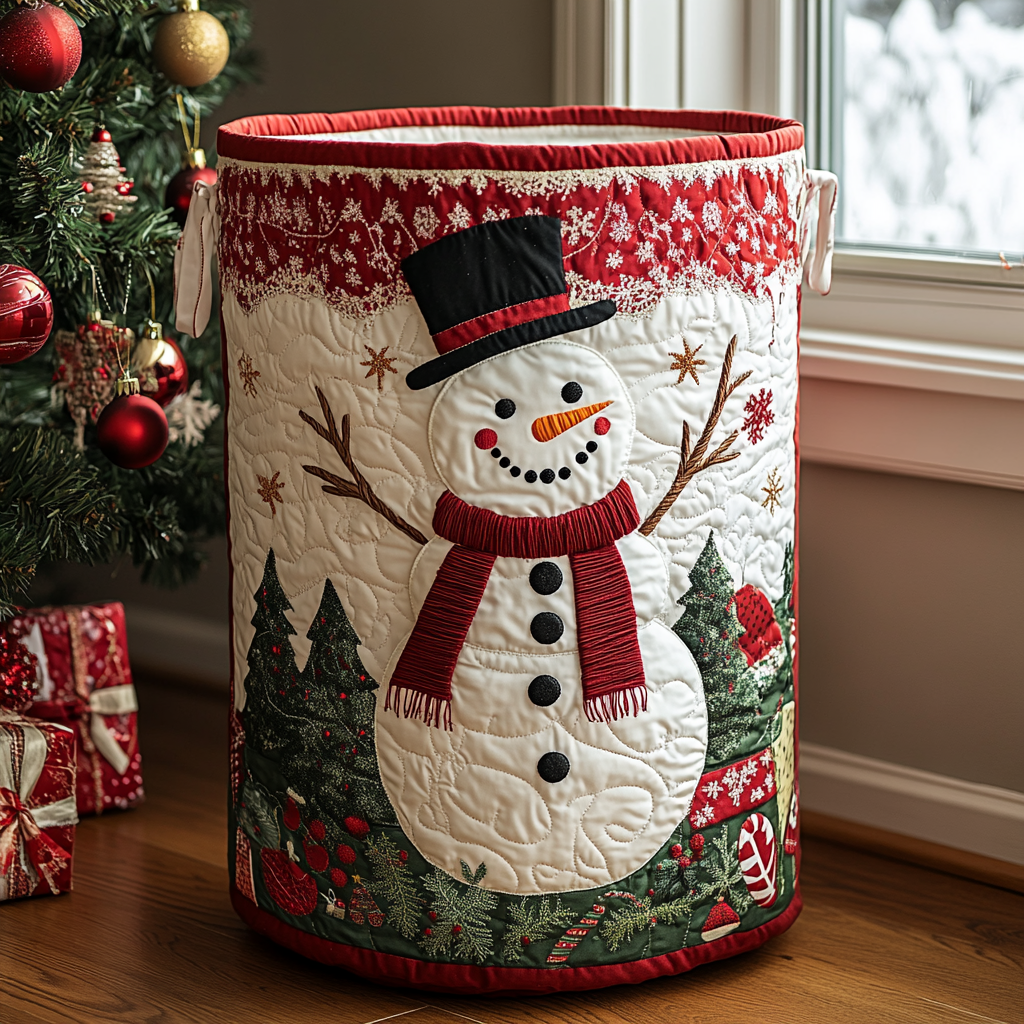 Snowman Joy Quilted Laundry Basket Thanksgiving Merch Gift