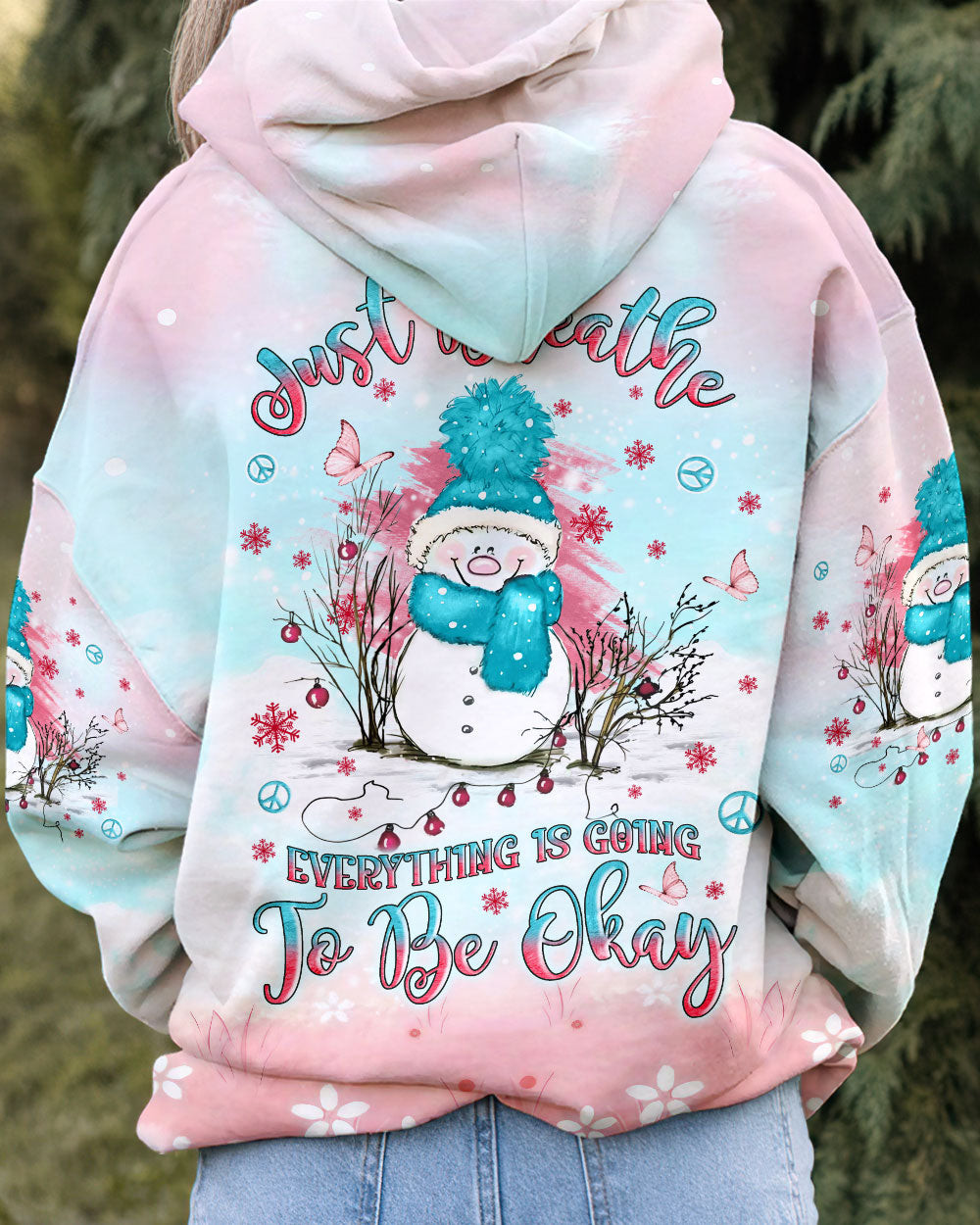Snowman Just Breathe Christmas Hoodie Cozy Christmas Pullover Presents For Mom