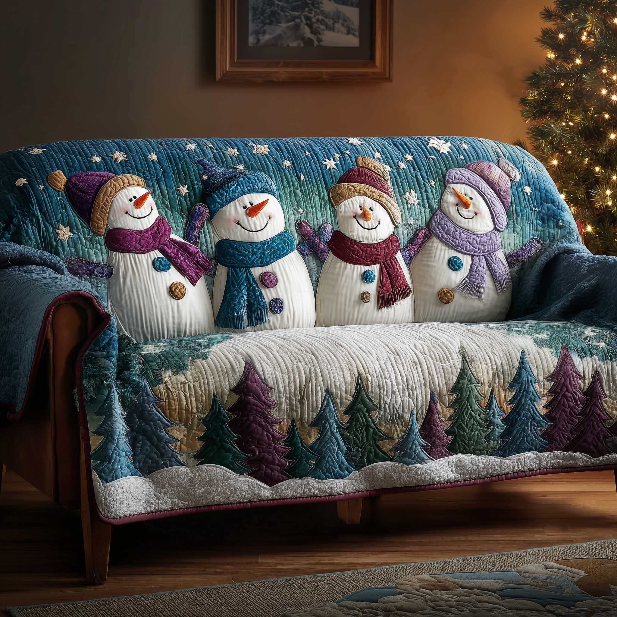 Snowman Lane Quilted Sofa Cover Cozy Snowman Street Scene The Best Idea Christmas Gifts