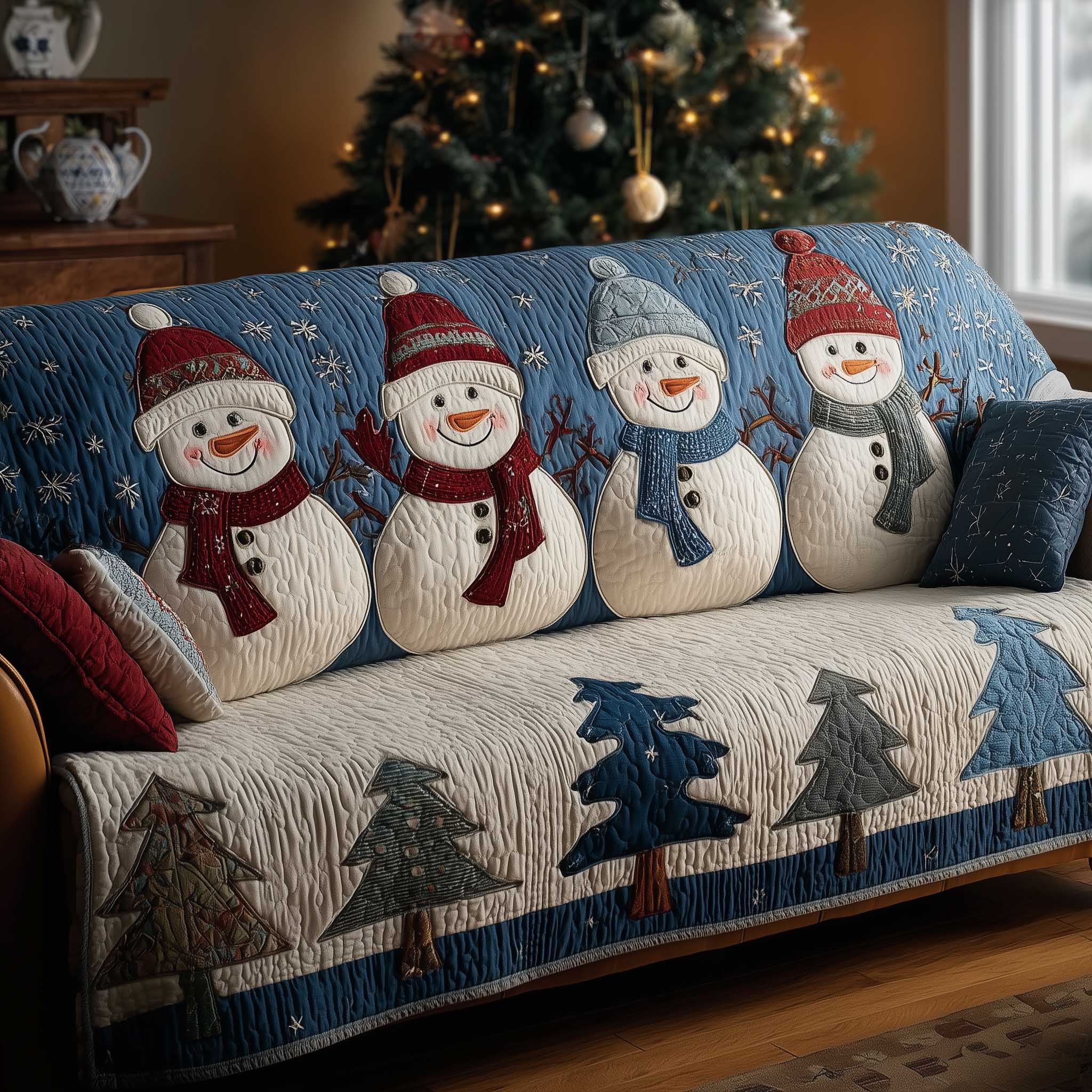 Snowman Lane Quilted Sofa Cover Festive Snowman Street Design Presents For Family
