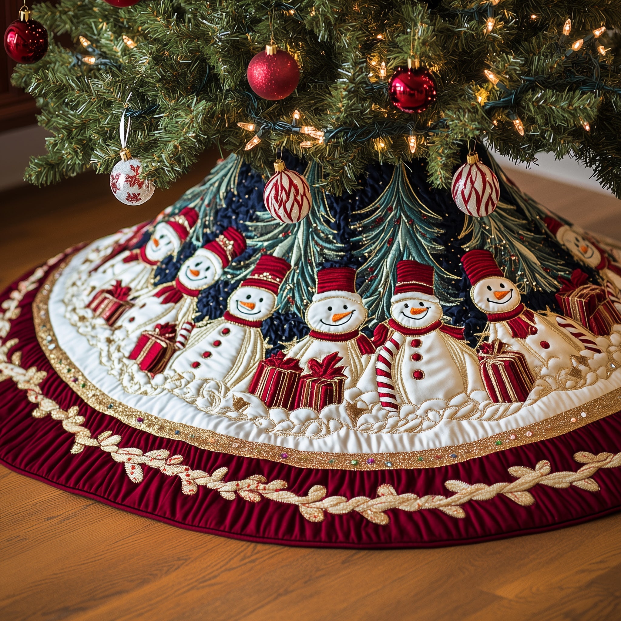 Snowman Lane Quilted Tree Skirt Cozy Home Decor Gift Merch