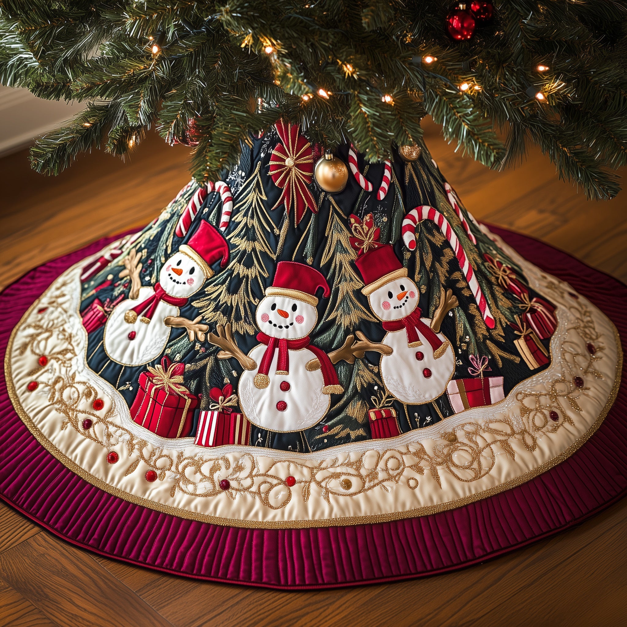 Snowman Lane Quilted Tree Skirt Perfect Tree Skirt Decoration Merch