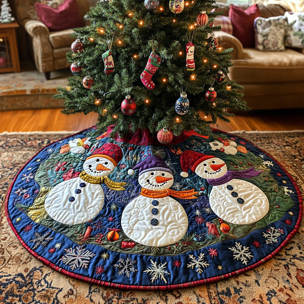Snowman Magic Christmas Quilted Tree Skirt Holiday Home Decor Best Holiday Gifts 2025