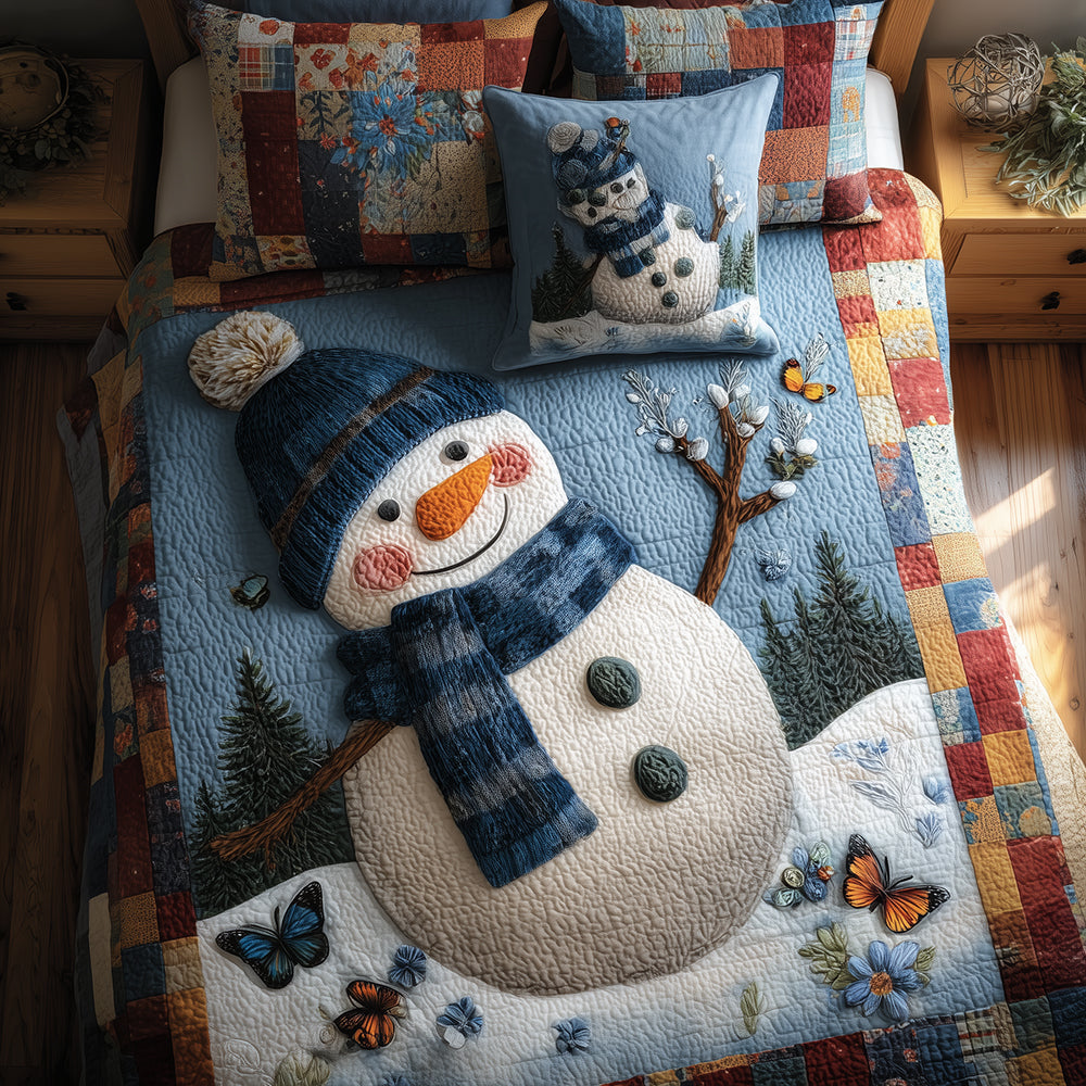 Snowman Magic Quilted Bedding Set Holiday Duvet Covers Snowman Christmas Presents