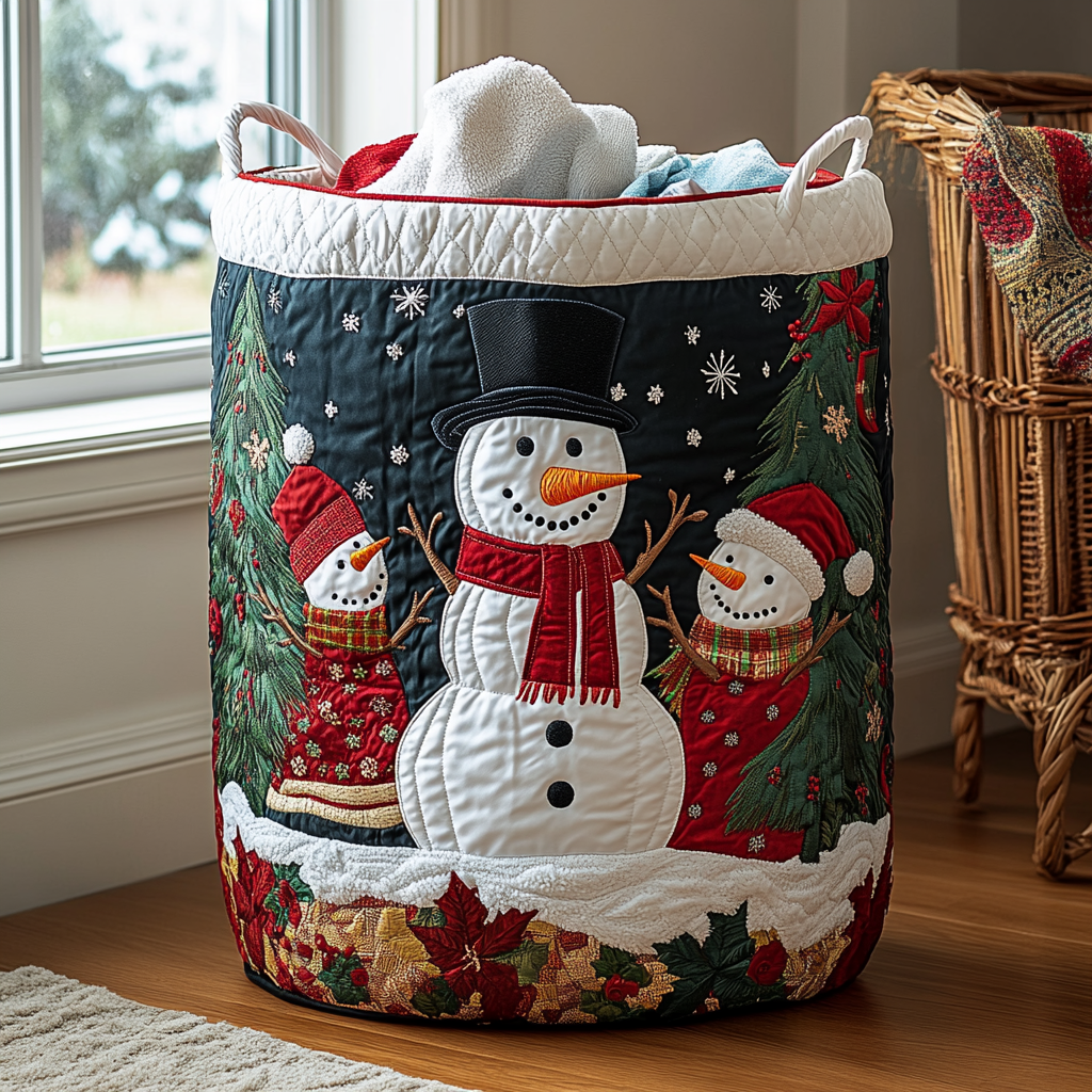Snowman Magic Quilted Laundry Basket Holiday Merch Gift