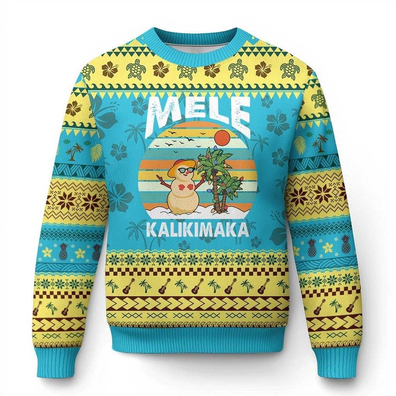 Snowman Mele Kalikimaka Ugly Christmas Sweater Cute Clothes Beach Hawaii Xmas In July Tropical