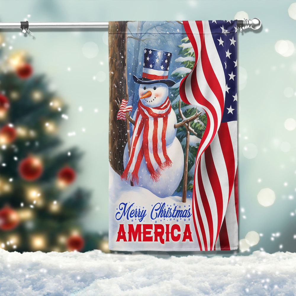 Snowman Merry Christmas American Flag