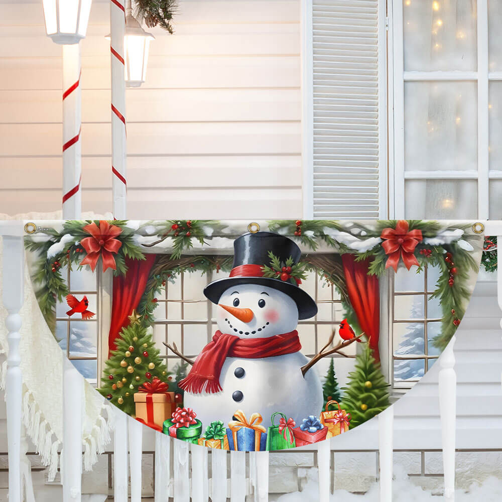 Snowman Merry Christmas Non Pleated Fan Flag