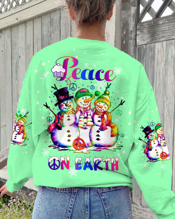 Snowman Peace On Earth Sweatshirt Cute Christmas Holiday Clothes Best Gifts For Hippies