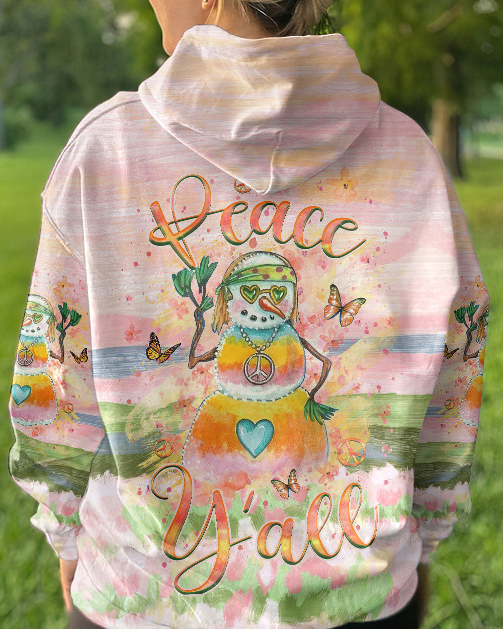 Snowman Peace Y'All Hoodie Hippie Themed Clothing Christmas Gifts For Girlfriend