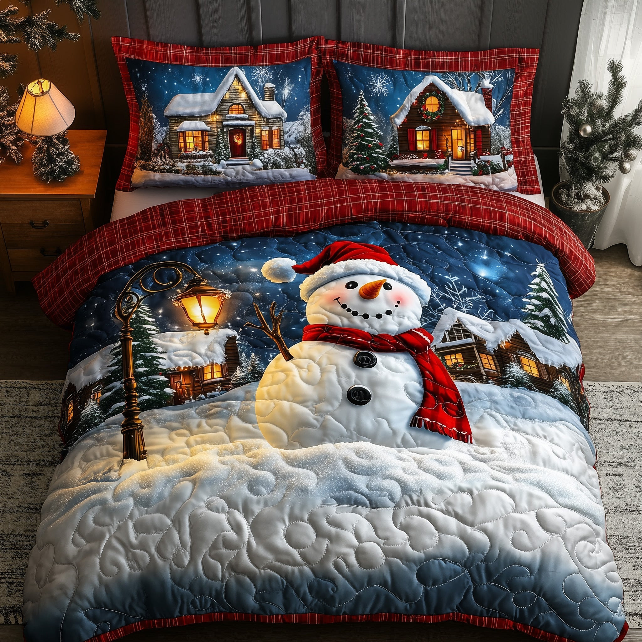 Snowman Quilted Bedding Set The Coming Snowman Funny Christmas Bedroom Gifts