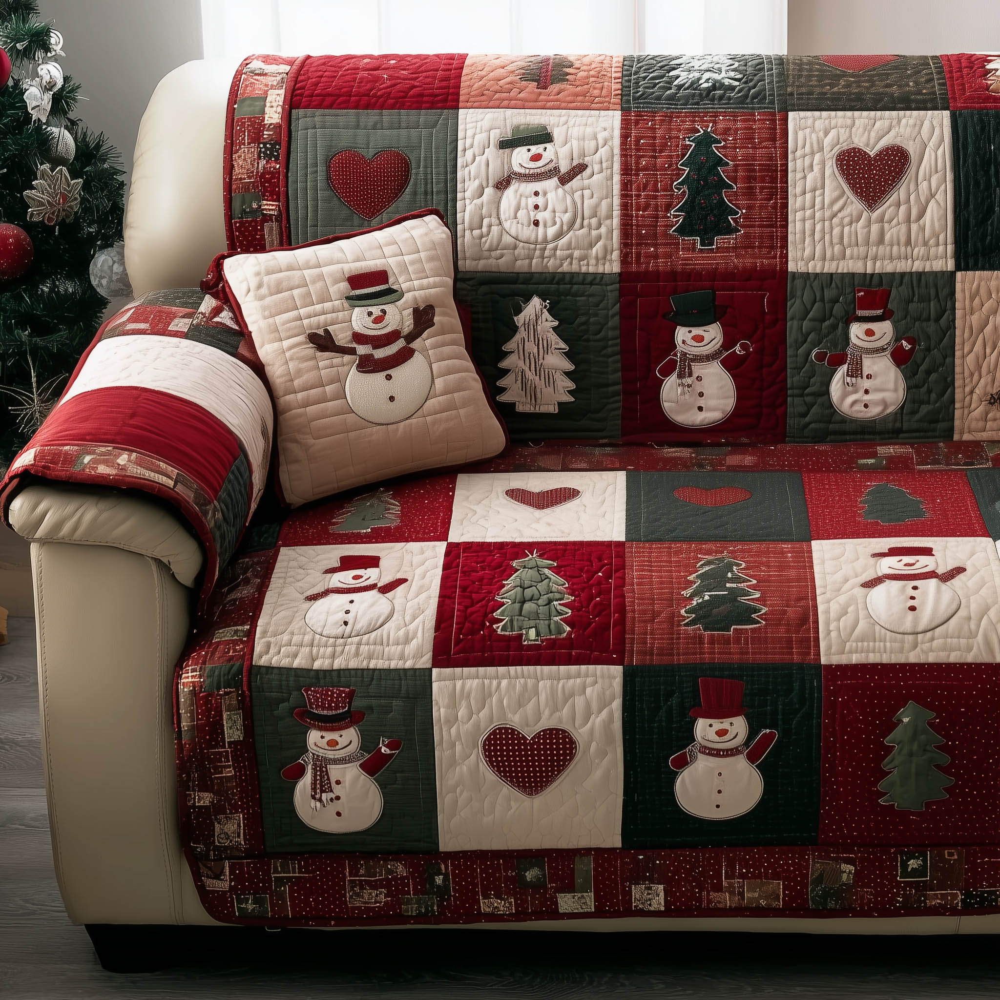 Snowman Quilted Sofa Cover Snowman Sofa Guard Cozy Vibe Perfect Gifts For Christmas Holiday