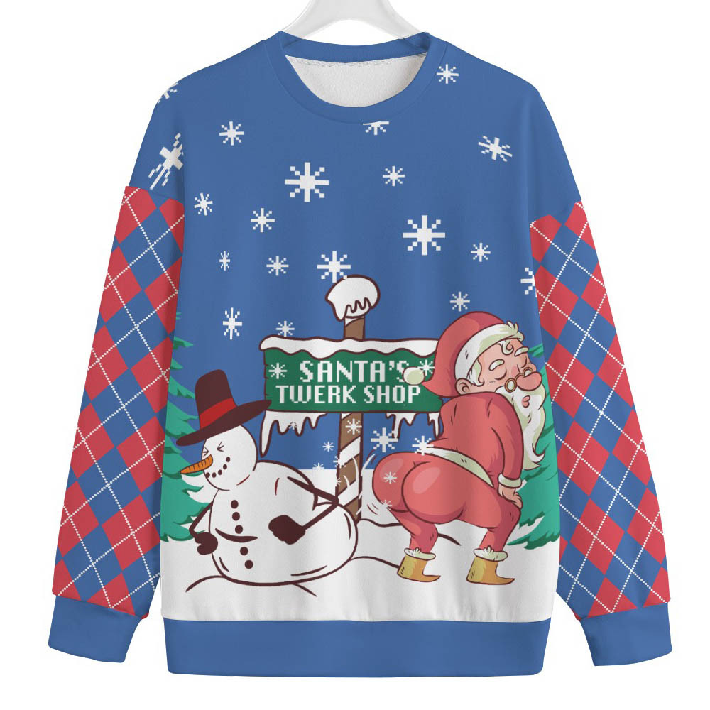 Snowman Santa Twerking Mens Plus Size Ugly Christmas Sweater Personalized Christmas Sweatshirt Gift for Family