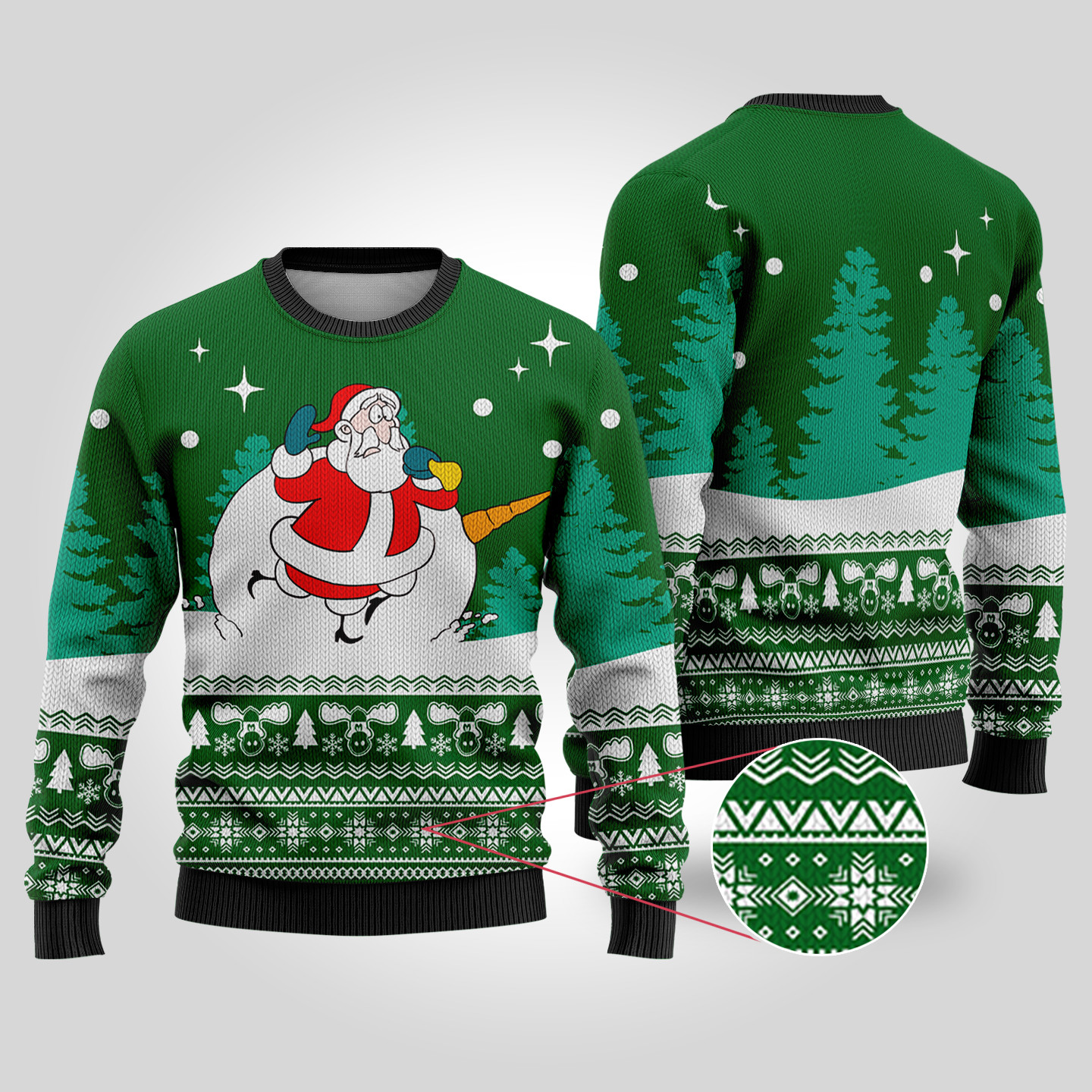 Snowman Scrolling Santa National Lampoons Christmas Vacation Forest Green Sweater Comfortable Holiday Sweater for Chilly Nights