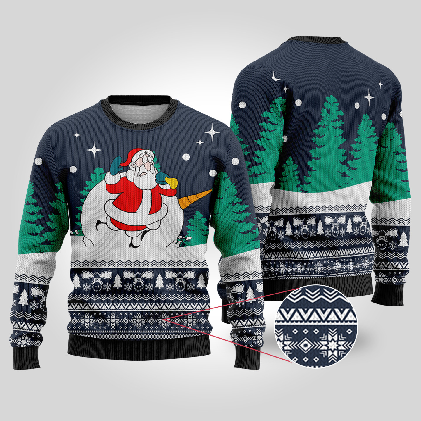 Snowman Scrolling Santa National Lampoons Christmas Vacation Navy Sweater Stylish Winter Sweatshirt for Everyday Wear
