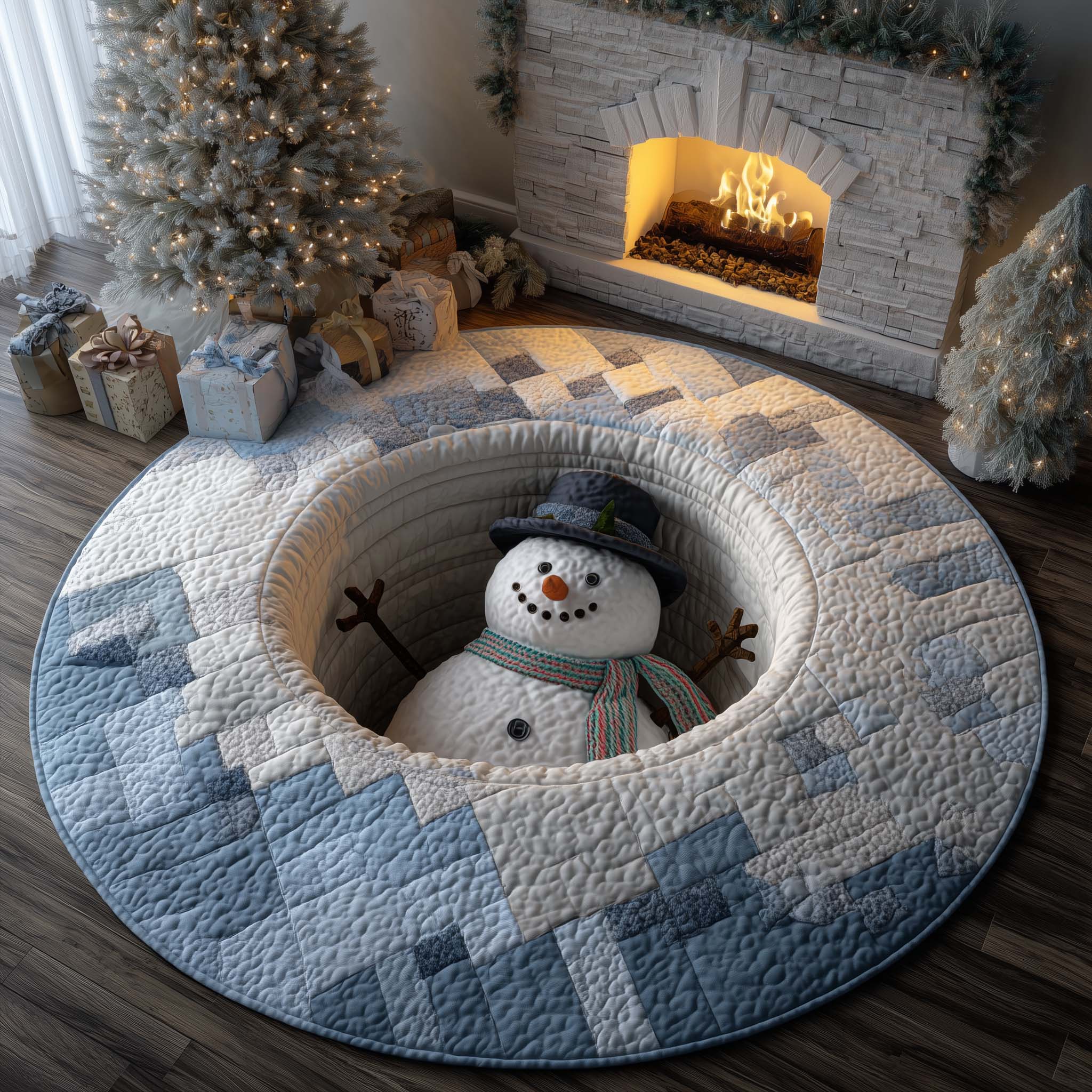 Snowman Sinkhole Quilted Round Mat Comfortable Quilted Round Mat for Relaxing Moments