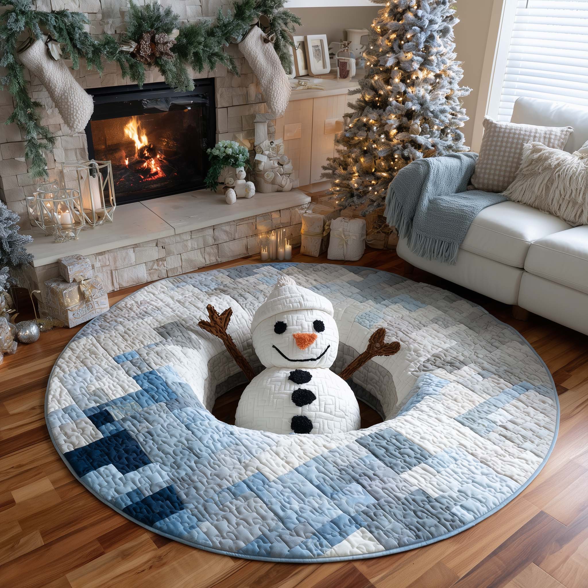 Snowman Sinkhole Quilted Round Mat Eco-Friendly Quilted Round Mat for Sustainable Living