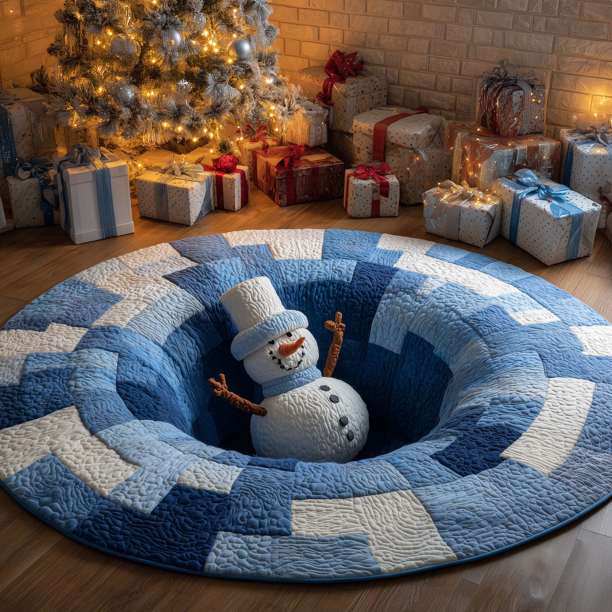 Snowman Slip Quilted Round Mat Durable Quilted Round Mat for Everyday Use