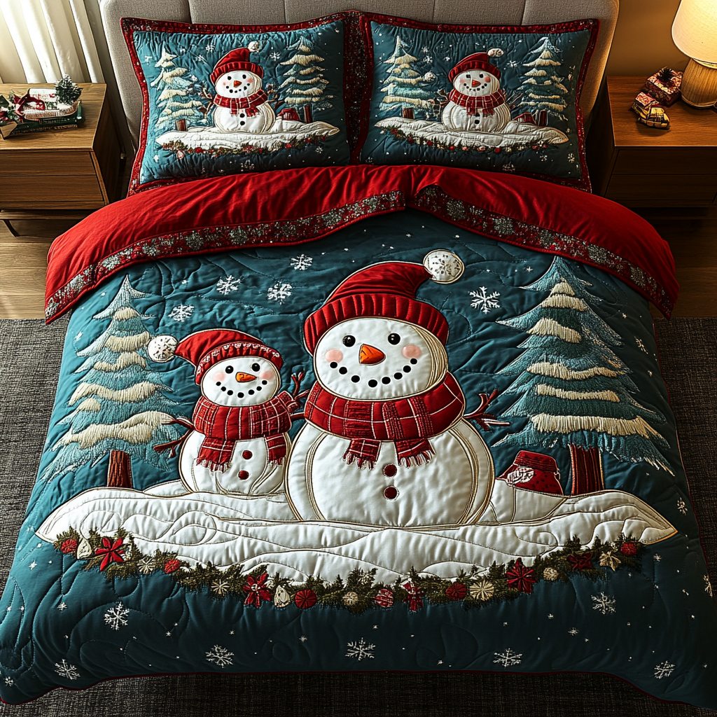Snowman Spirit Quilted Bedding Set Holiday Duvet Cover Set The Snowman Christmas Gifts