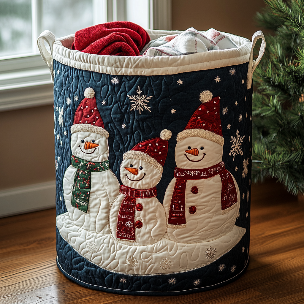 Snowman Spirit Quilted Laundry Basket New Year Merch Gift