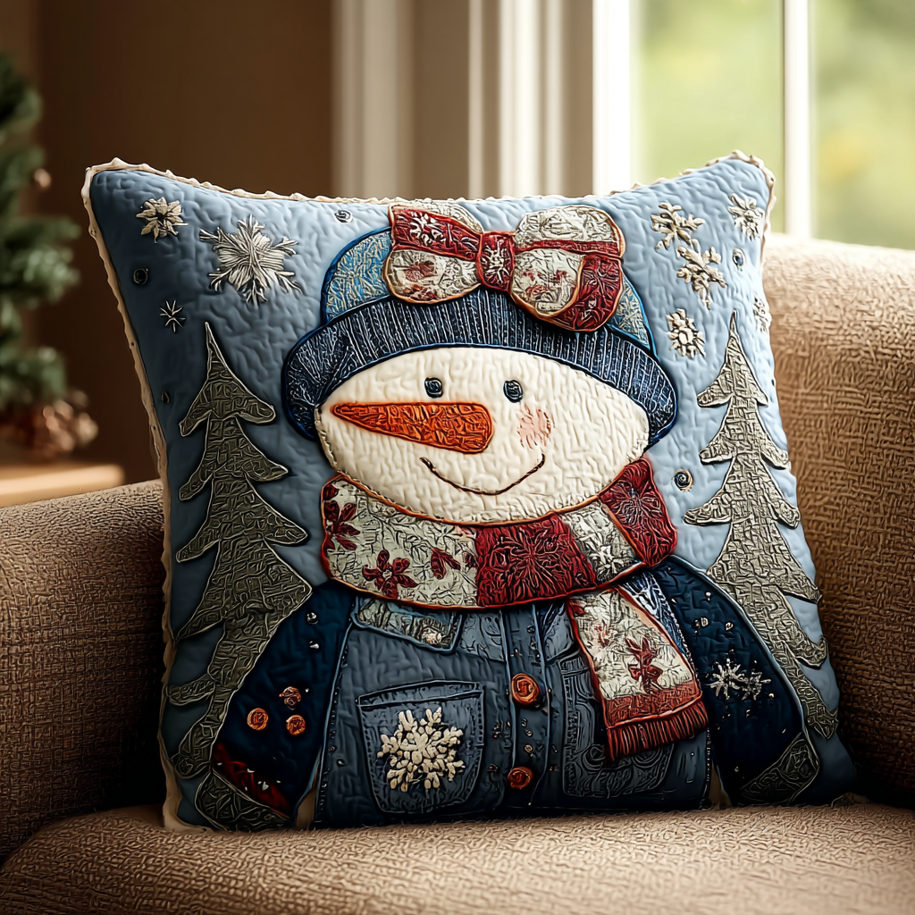 Snowman Spirit Quilted Pillow Case Christmas Pillow Covers Good Xmas Gifts For Her