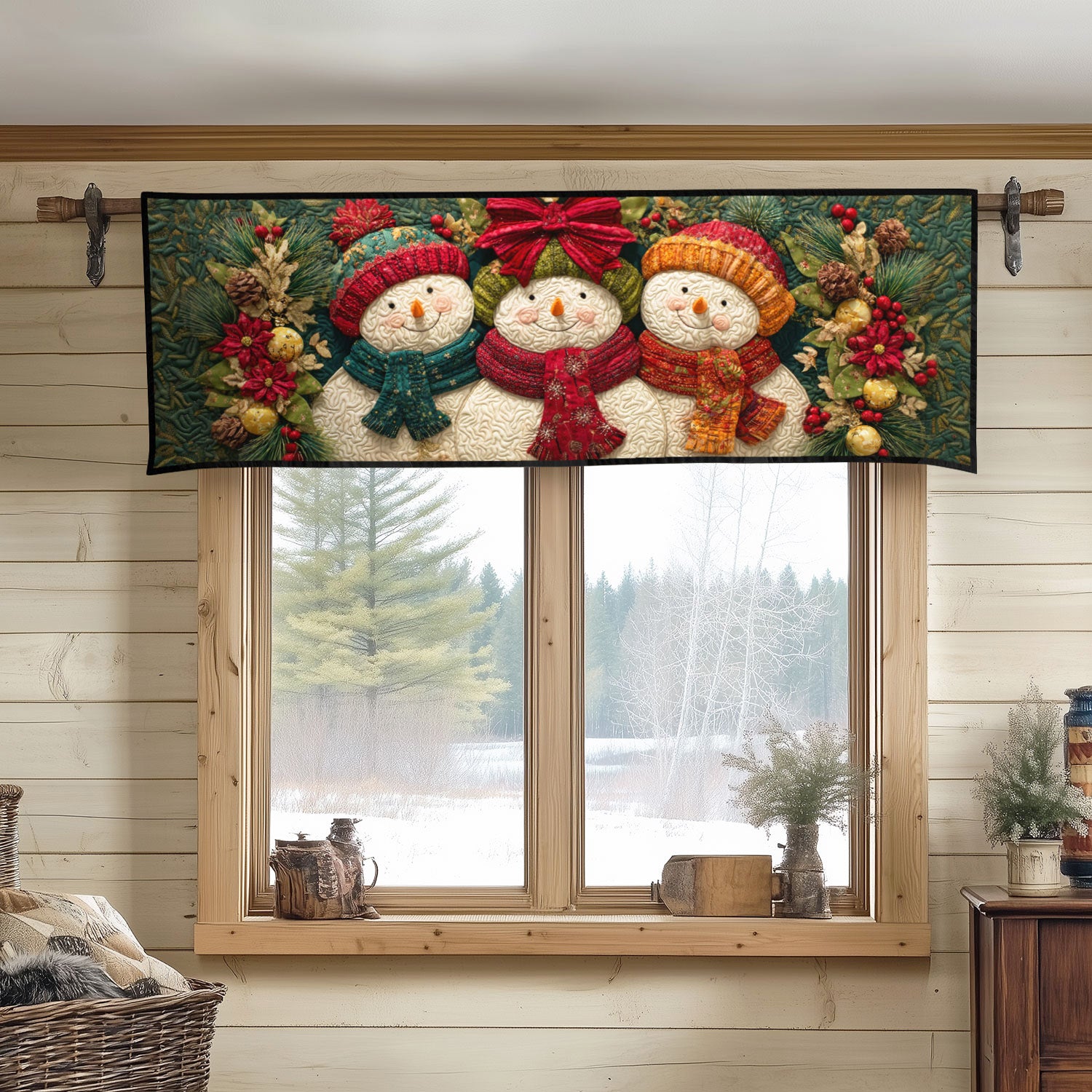 Snowman Winter Cheer Quilted Valance Christmas Valances Best Xmas Gift for Mom
