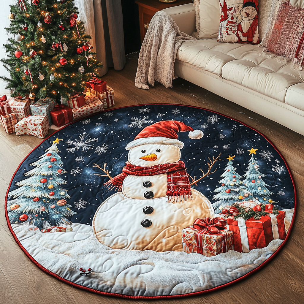 Snowman Winter Glow Quilted Round Mat Entrance Way Ideas Secret Santa Gifts Coworkers