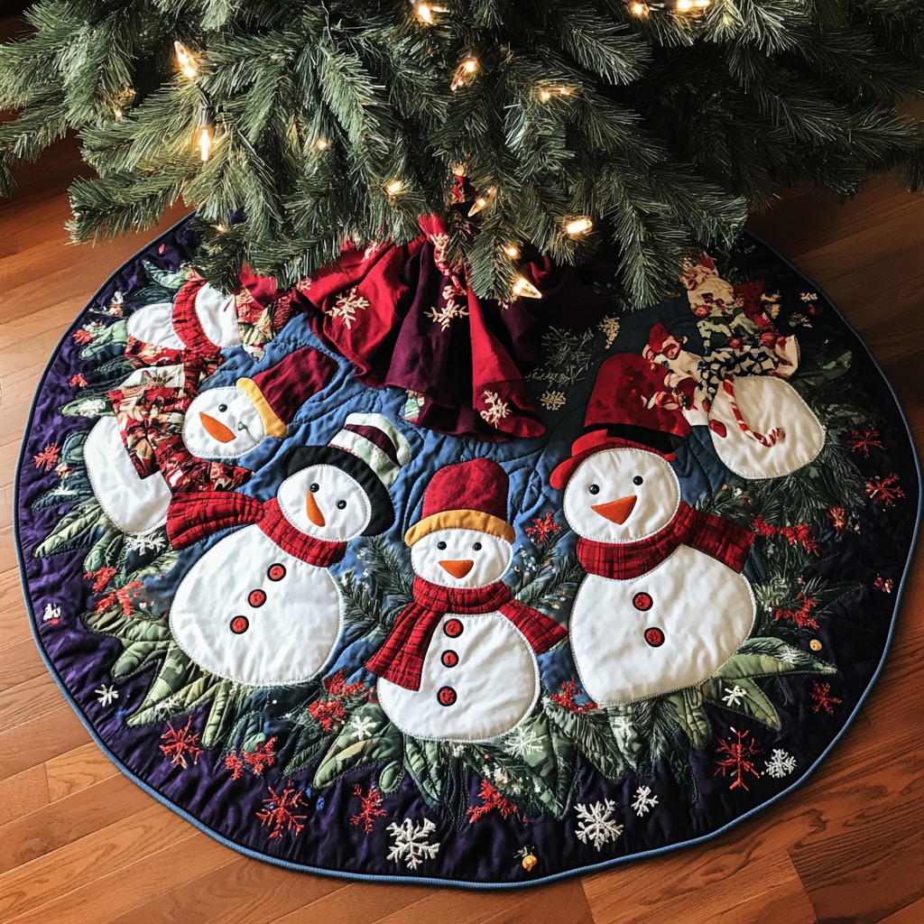 Snowman Wishes Christmas Quilted Tree Skirt Xmas Decorations Inside House Christmas Presents