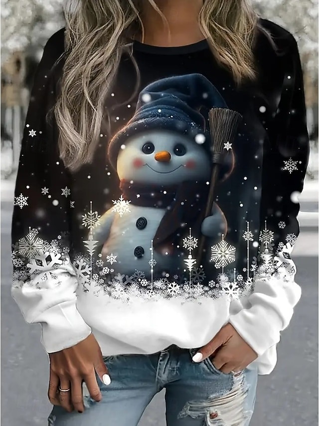 Snowman With Broom Christmas Sweatshirt Cute Outfit Cozy Winter Gifts For Girlfriend