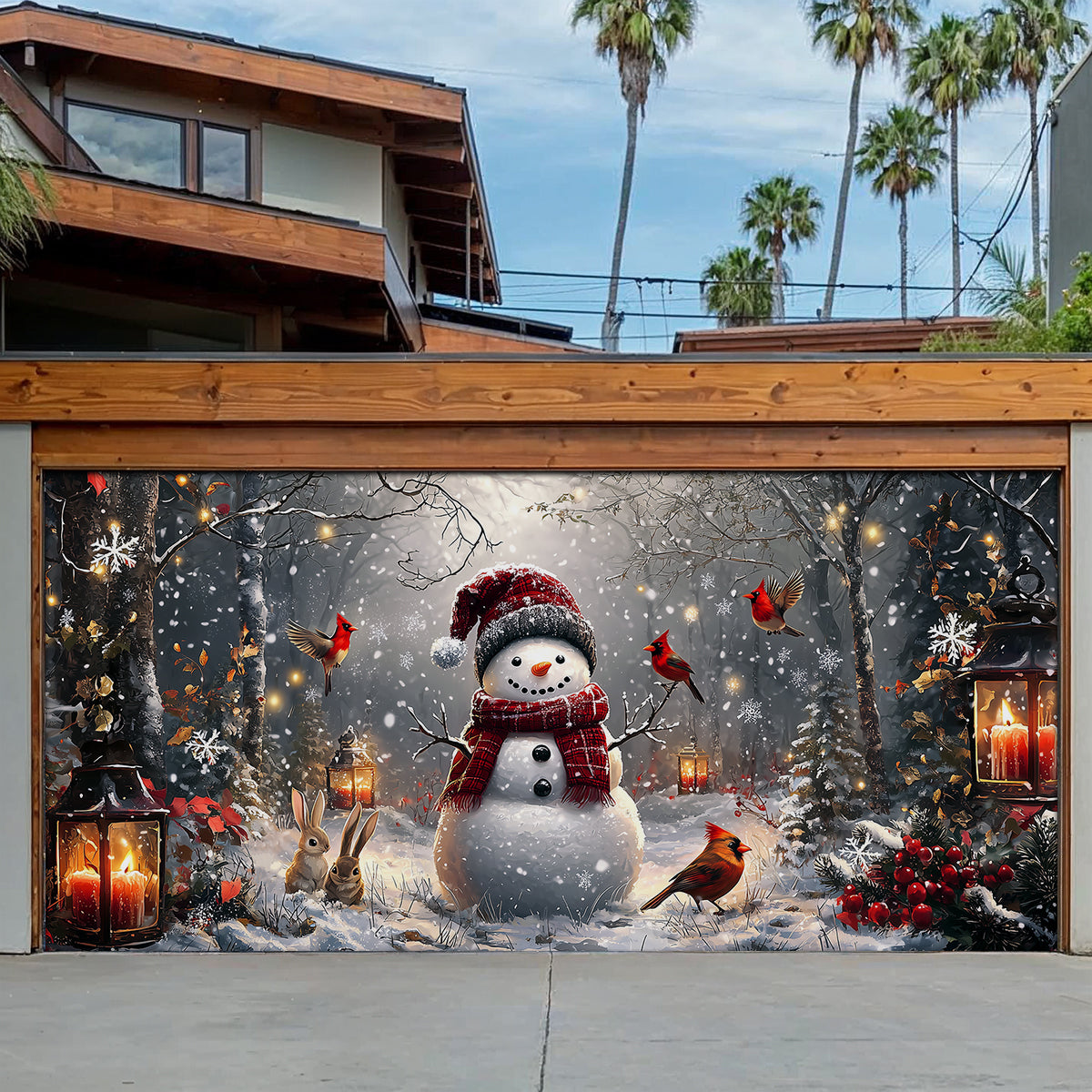 Snowman With Cardinals Christmas Garage Door Banner Christmas Decoration Meaningful Gifts