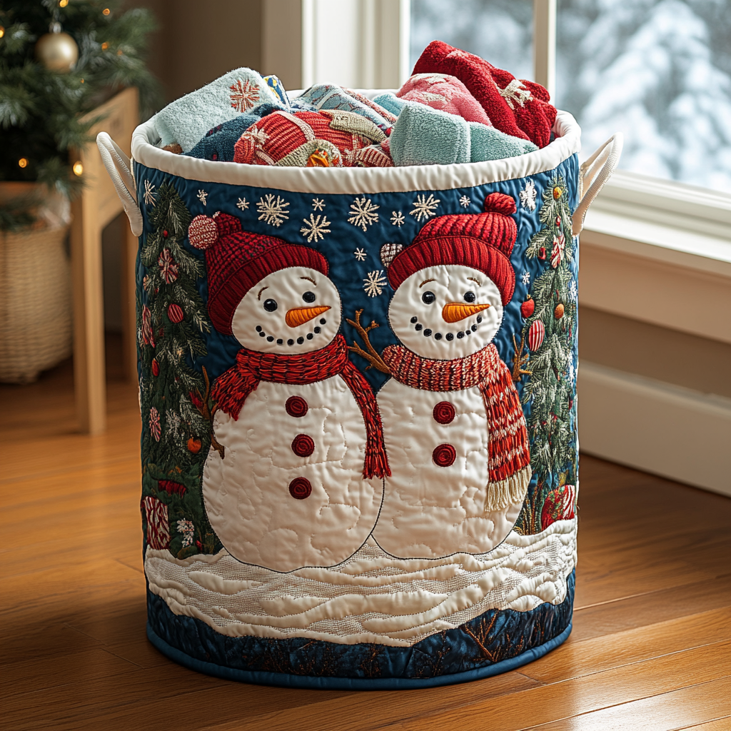 Snowman Wonder Quilted Laundry Basket Thoughtful Quilted Basket Gift for Home Essentials
