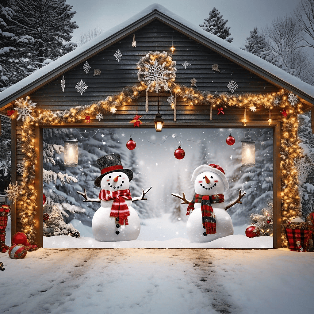 Snowman Xmas Garage Door Cover Banner Party Large Door Decoration for Holiday Home Wall Decorations
