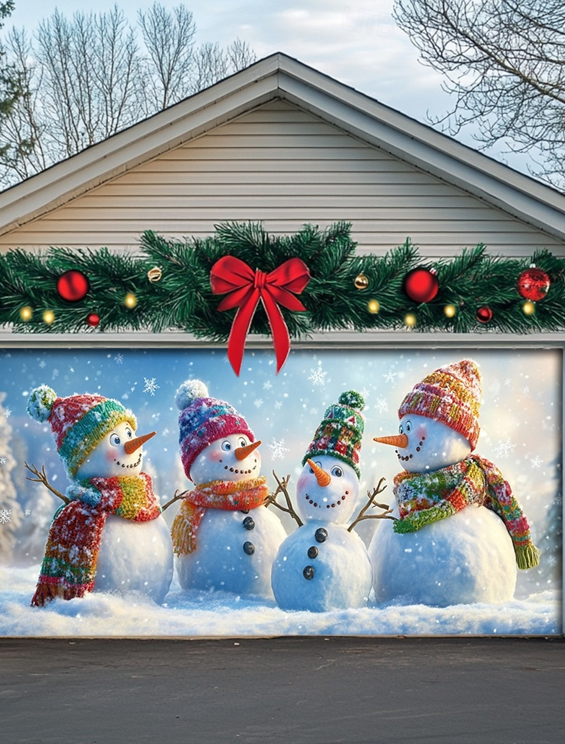 Snowmans Christmas Garage Door Covers Large Christmas Backdrop Decoration for Holiday