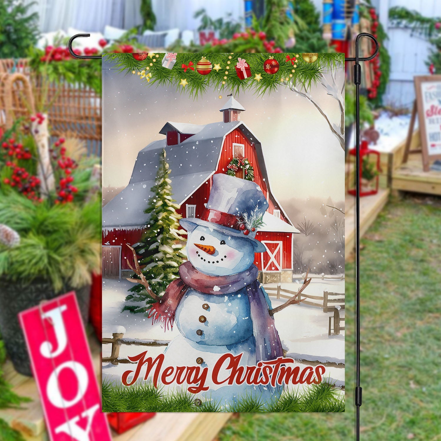 Snowman's Cozy Christmas Barn Flag Xmas Home Decor Gift For Snowman Lovers