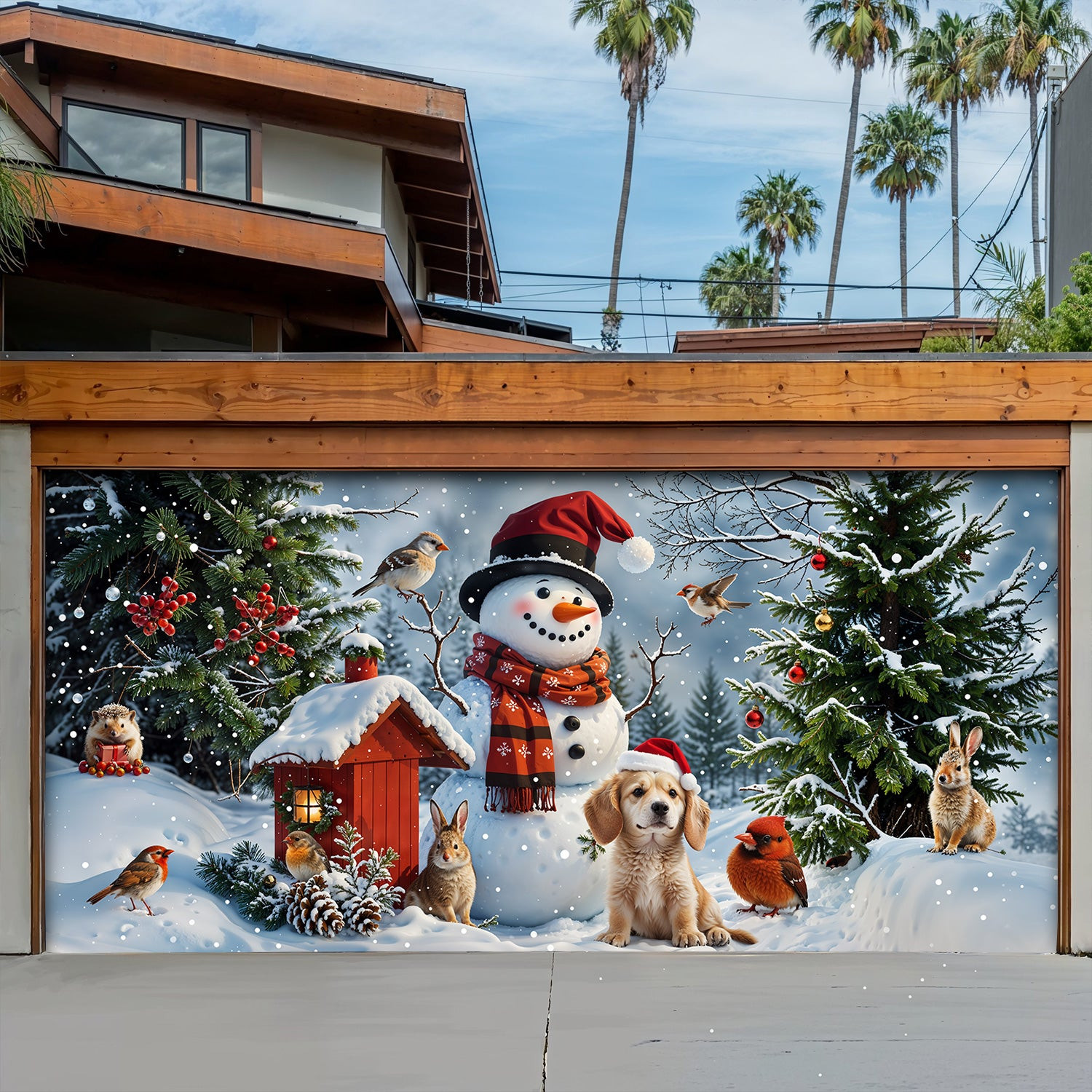 Snowman's Woodland Companions Christmas Garage Door Banner Christmas Decoration