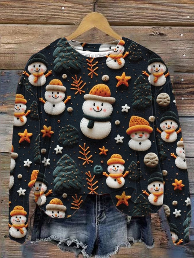 Snowmen And Pine Tree Christmas Sweatshirt Cute Clothes Christmas Gifts For Girlfriend