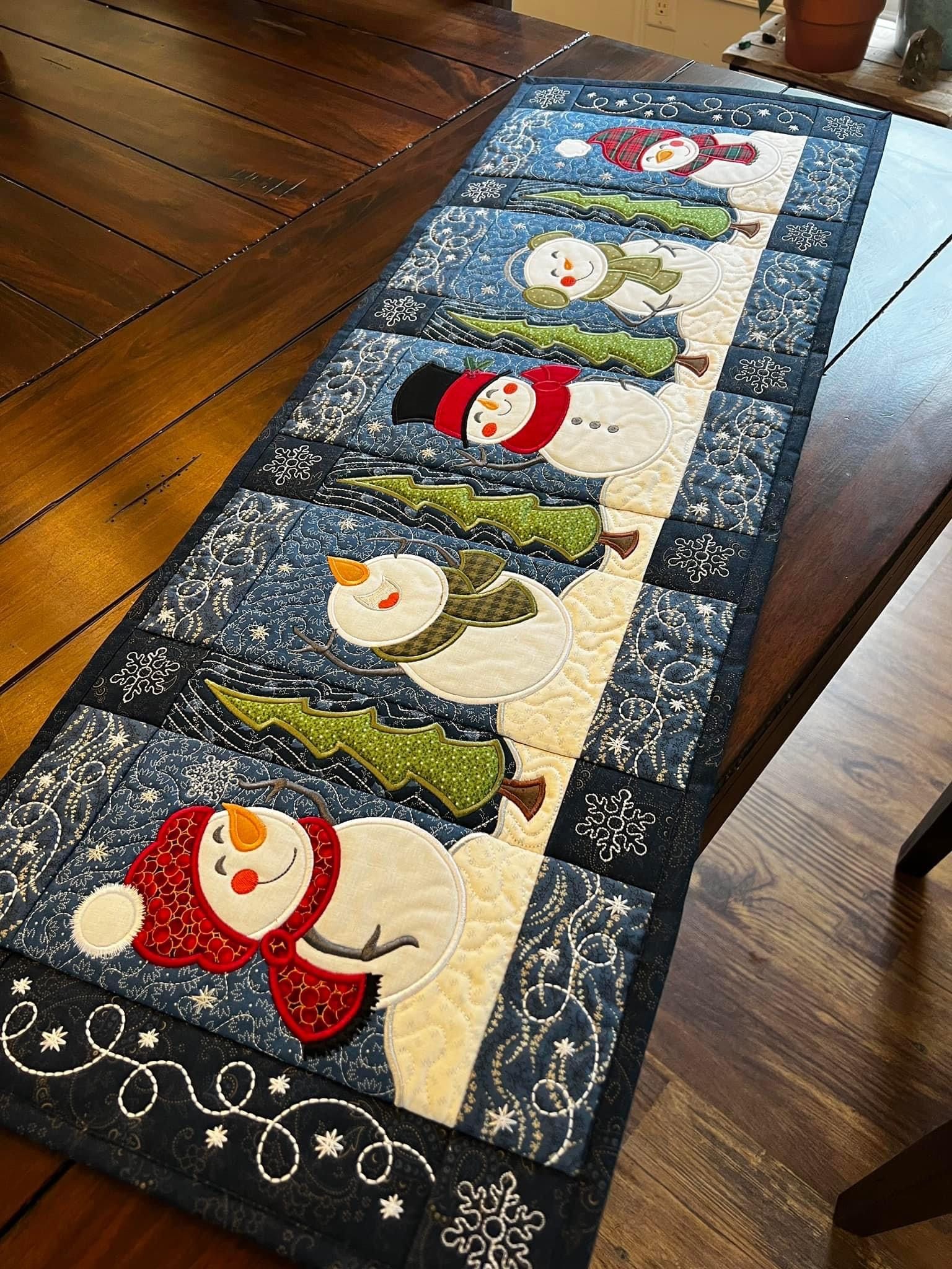 Snowmen Quilted Table Runner Decorations Christmas Holiday Dining Table Runner Presents